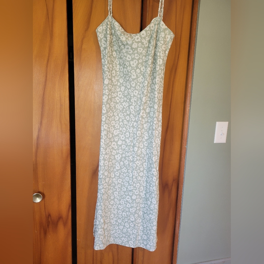 A New Day Slip Dress in Light Green and White